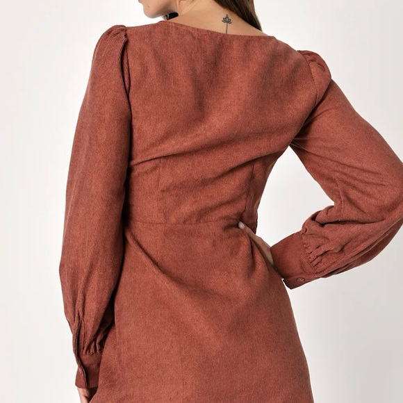 Rust Corduroy Long Sleeve Button-Down Dress - Picture 4 of 5